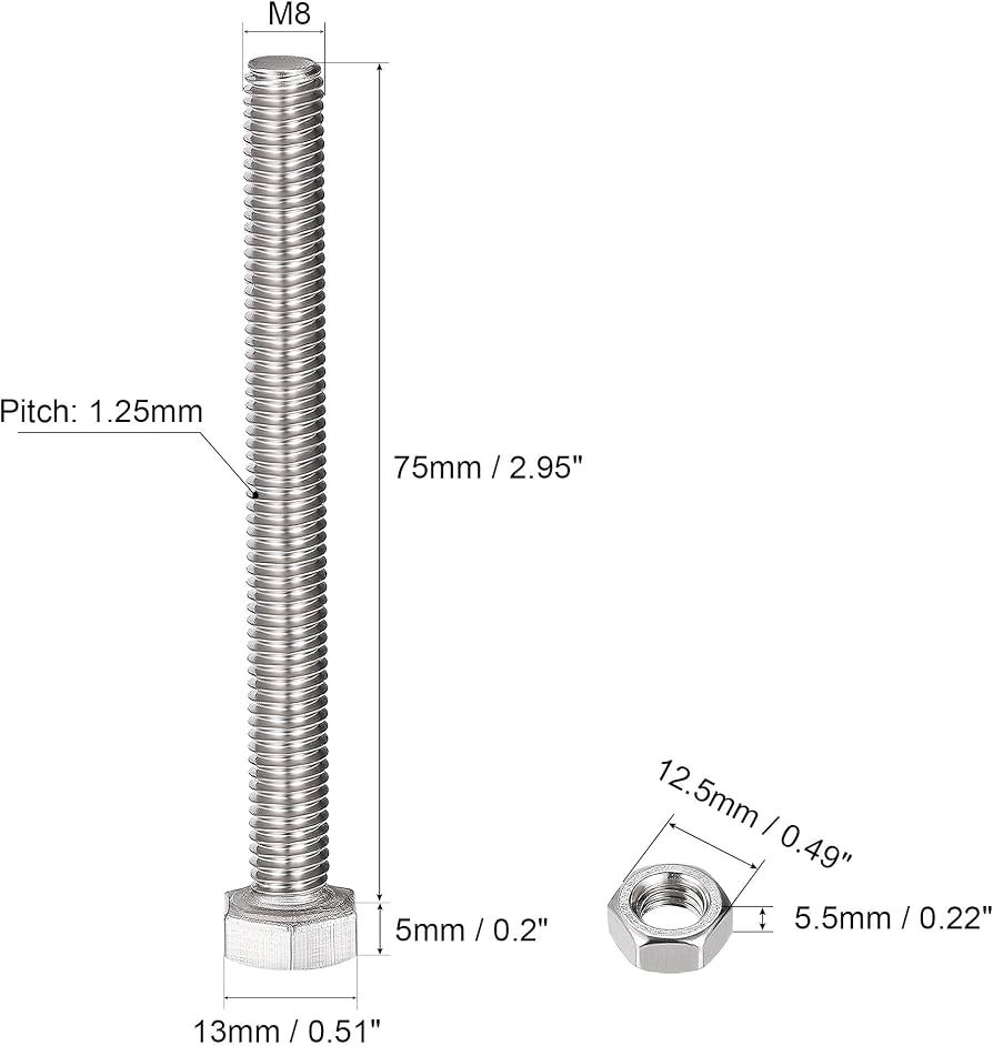 M8x75mm Bolt-6Pcs