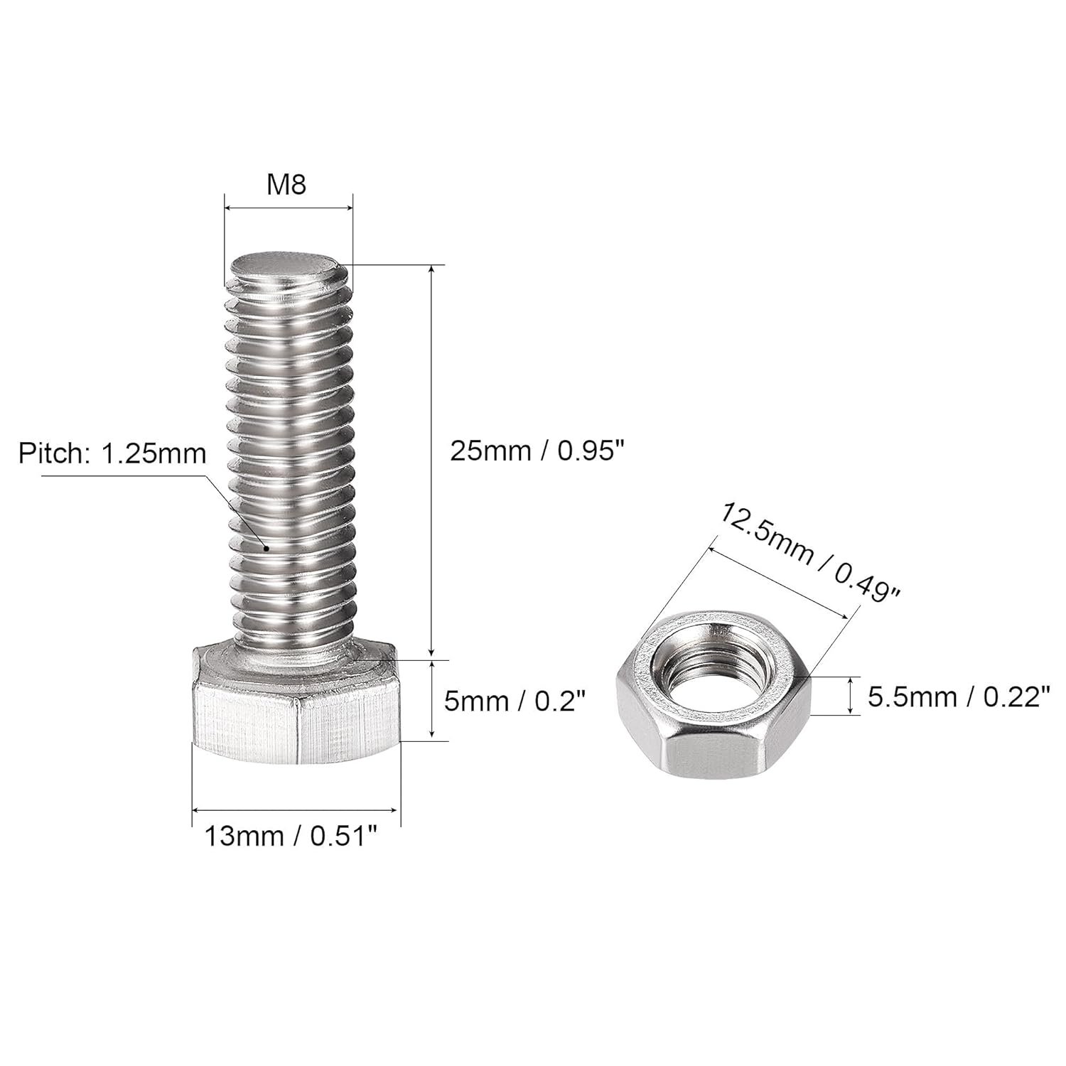 M8x25mm-Bolt-12Pcs